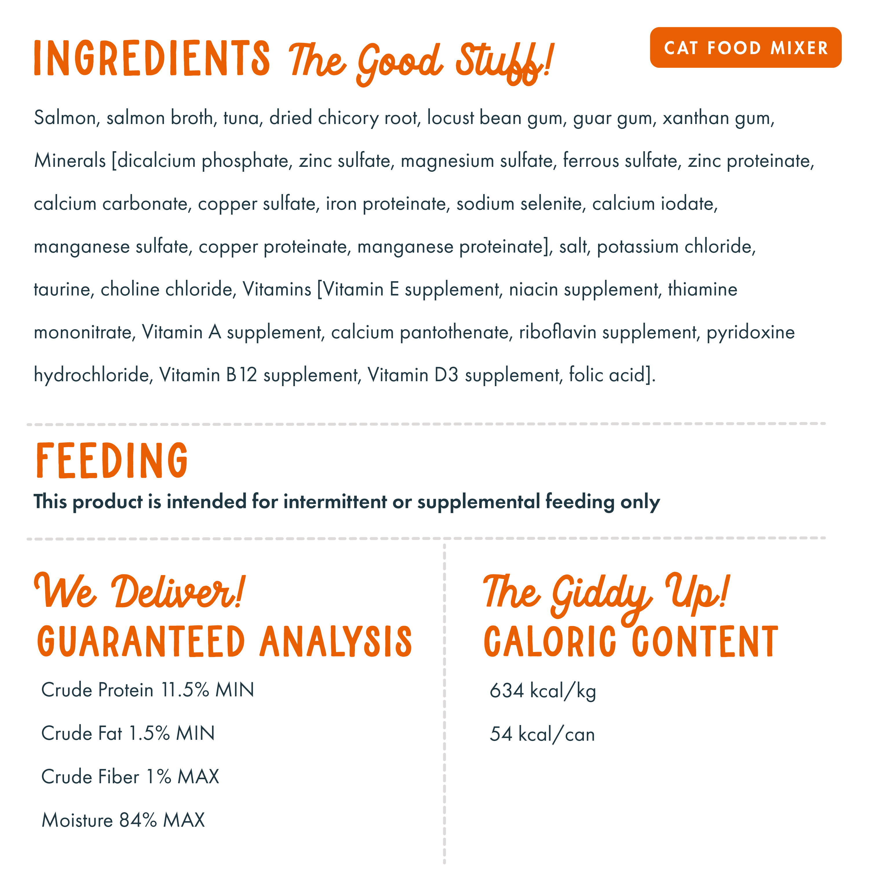 Technical information about Fromm Fish Market Salmon & Tuna Recipe in Gelée Cat Food Mixer. Ingredients, Feeding Recommendations, Calories, General Analysis.